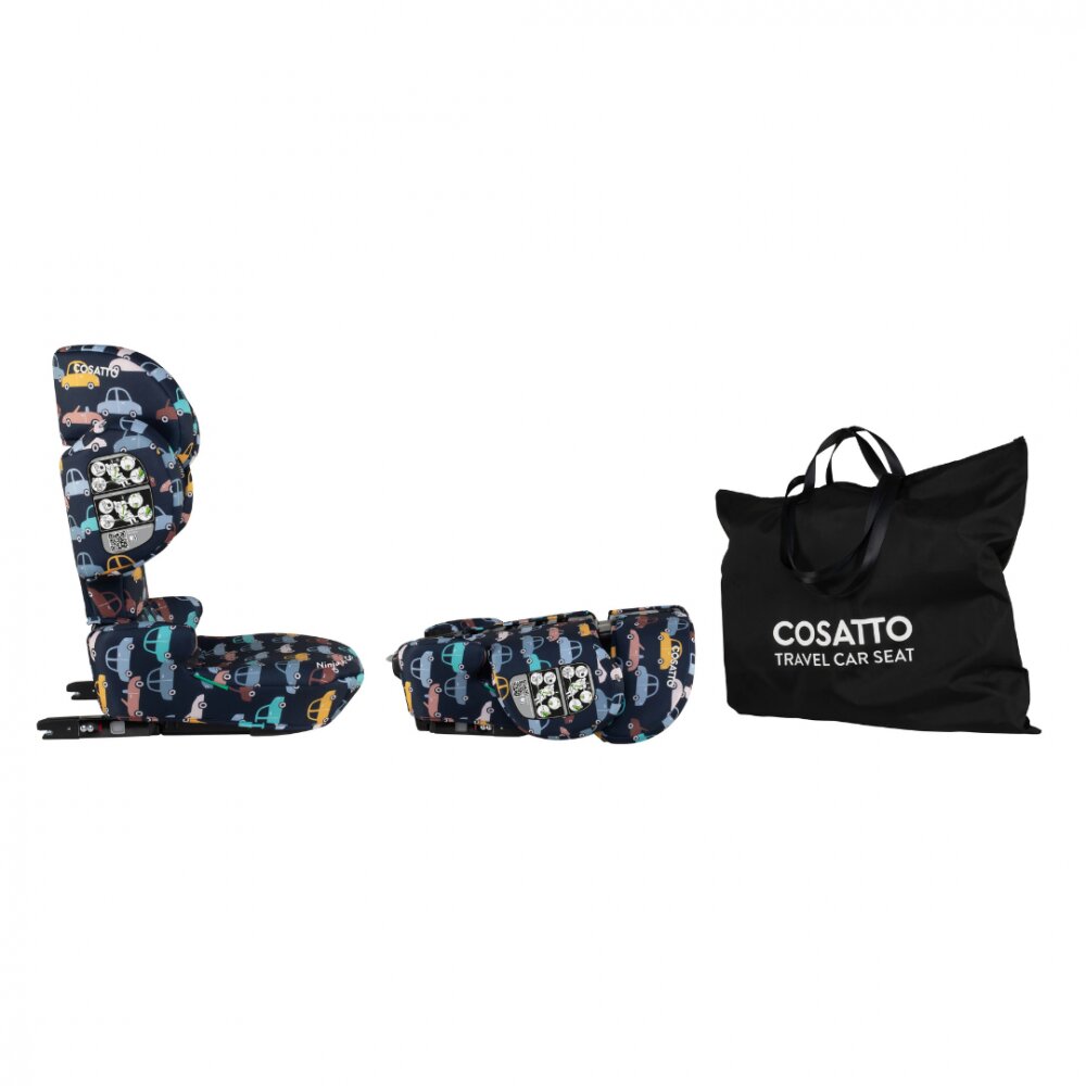 COSATTO Scaun auto Ninja i-Go Beep Beep 100x150 cm i-Size pliere compacta material eco tetiera reglabila huse detasabile geanta de transport