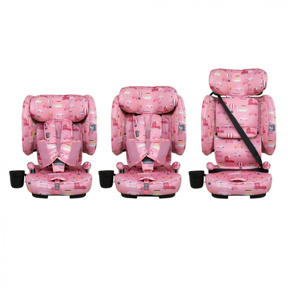 COSATTO Scaun auto pentru copii i-Size 76-150 cm On The Go Itchy Feet Rosy cu sistem Isofix si Top-Tether pliere compacta geanta de transport