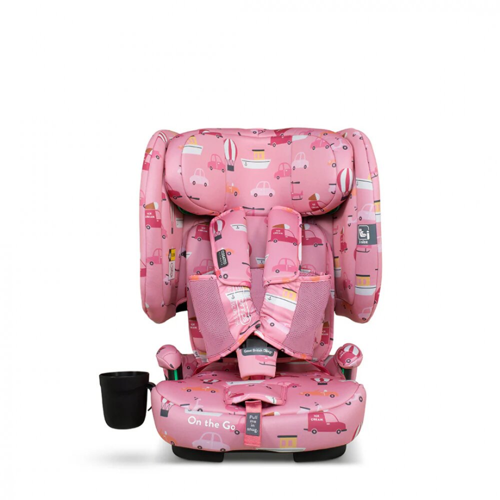 COSATTO Scaun auto pentru copii i-Size 76-150 cm On The Go Itchy Feet Rosy cu sistem Isofix si Top-Tether pliere compacta geanta de transport