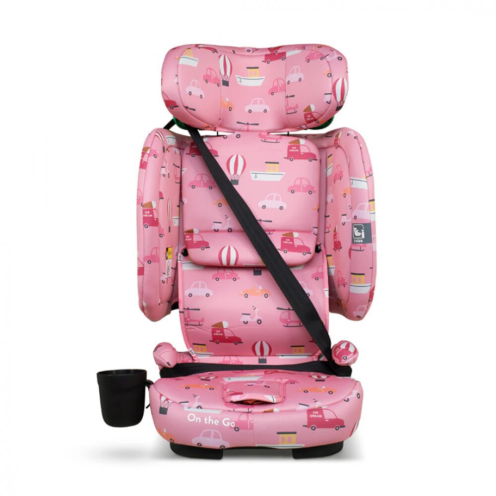 COSATTO Scaun auto pentru copii i-Size 76-150 cm On The Go Itchy Feet Rosy cu sistem Isofix si Top-Tether pliere compacta geanta de transport