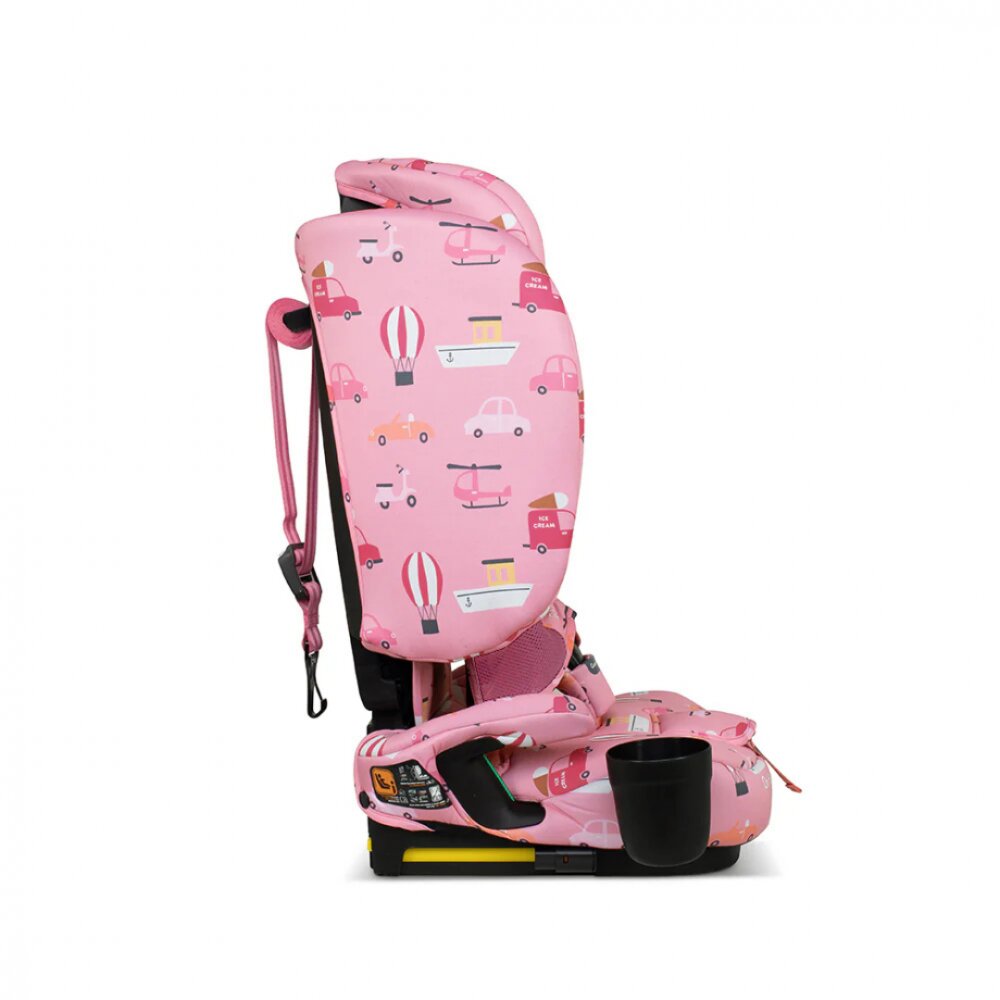 COSATTO Scaun auto pentru copii i-Size 76-150 cm On The Go Itchy Feet Rosy cu sistem Isofix si Top-Tether pliere compacta geanta de transport