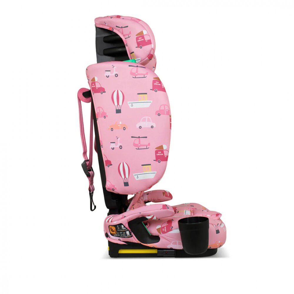 COSATTO Scaun auto pentru copii i-Size 76-150 cm On The Go Itchy Feet Rosy cu sistem Isofix si Top-Tether pliere compacta geanta de transport
