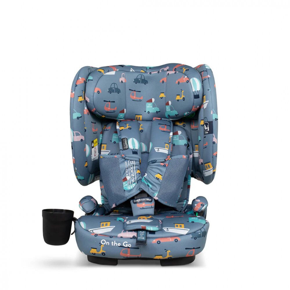 COSATTO Scaun auto pentru copii i-Size 76-150 cm On The Go Itchy Feet Sky cu sistem Isofix si Top-Tether pliere compacta geanta de transport