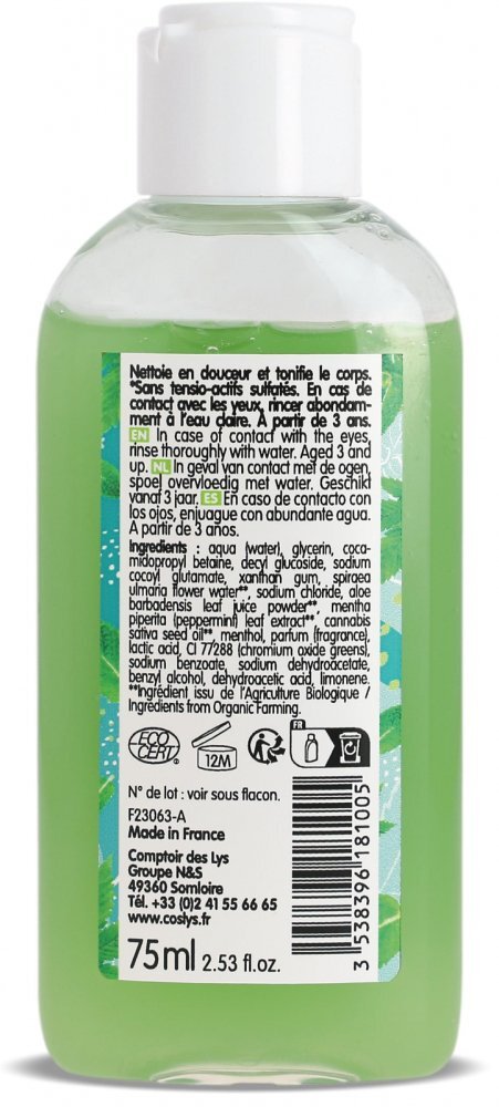 Coslys Gel de dus Bio revigorant cu menta si canepa 75 ml