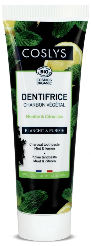 Coslys Pasta de dinti Bio albire si purificare cu carbune vegetal menta si lamaie 100g