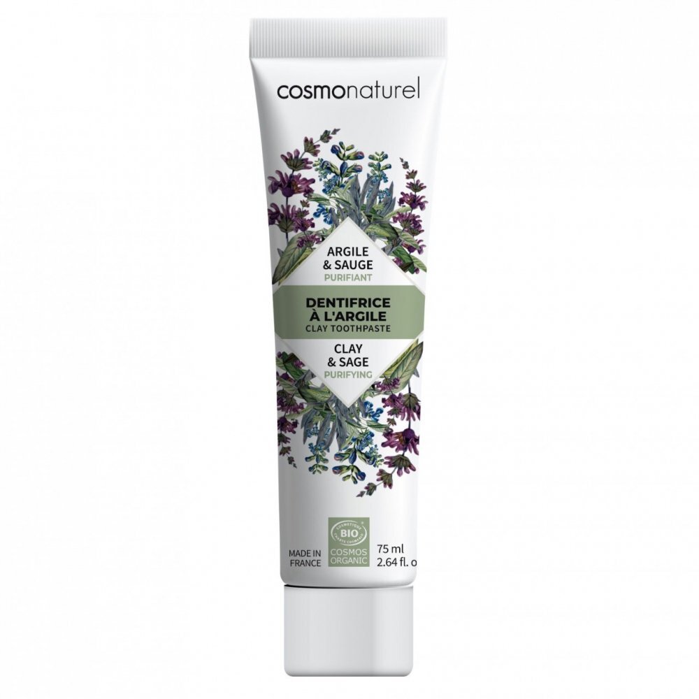 COSMO NATUREL Pasta de dinti bio pentru curatarea dintilor cu argila si salvie 75 ml