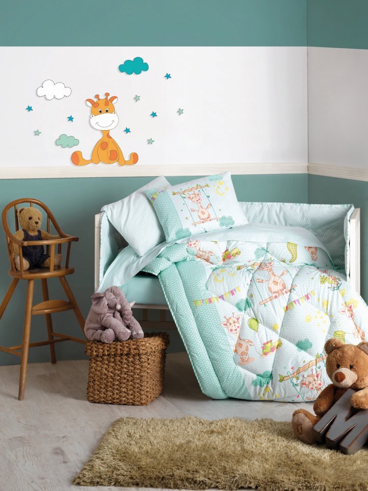 Cotton Box Lenjerie patut cu 6 piese Baby Ranforce Giraffe Green