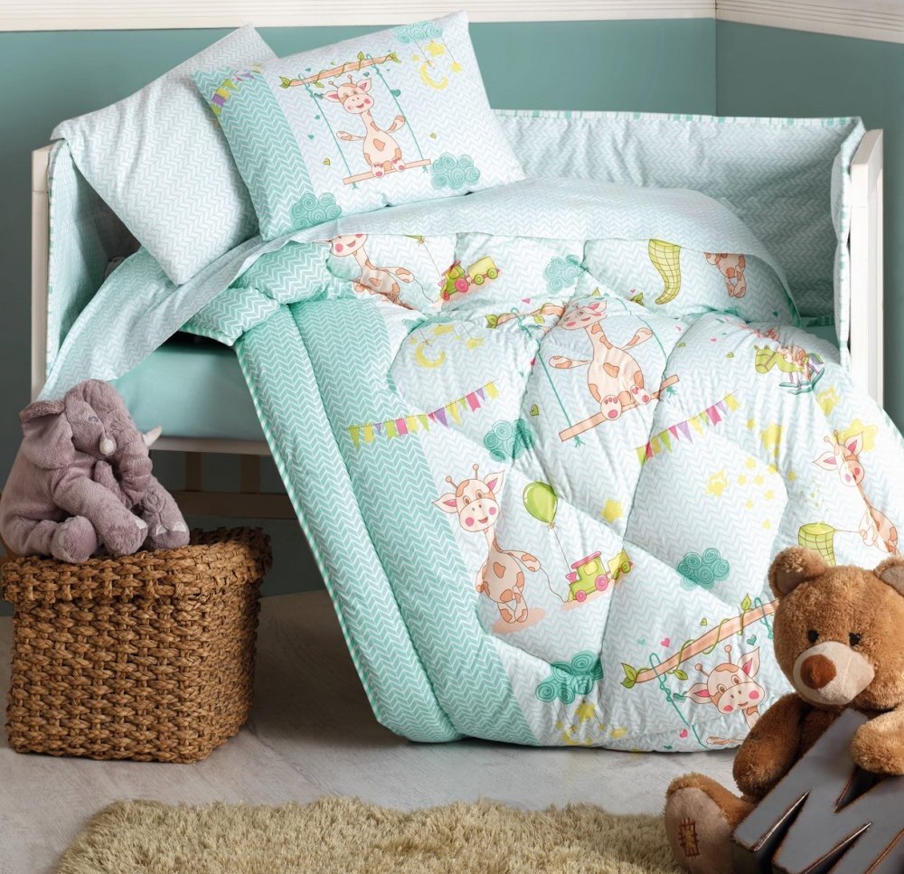 Cotton Box Lenjerie patut cu 6 piese Baby Ranforce Giraffe Green