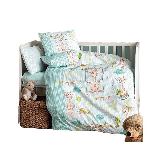 Cotton Box Lenjerie patut cu 6 piese Baby Ranforce Giraffe Green