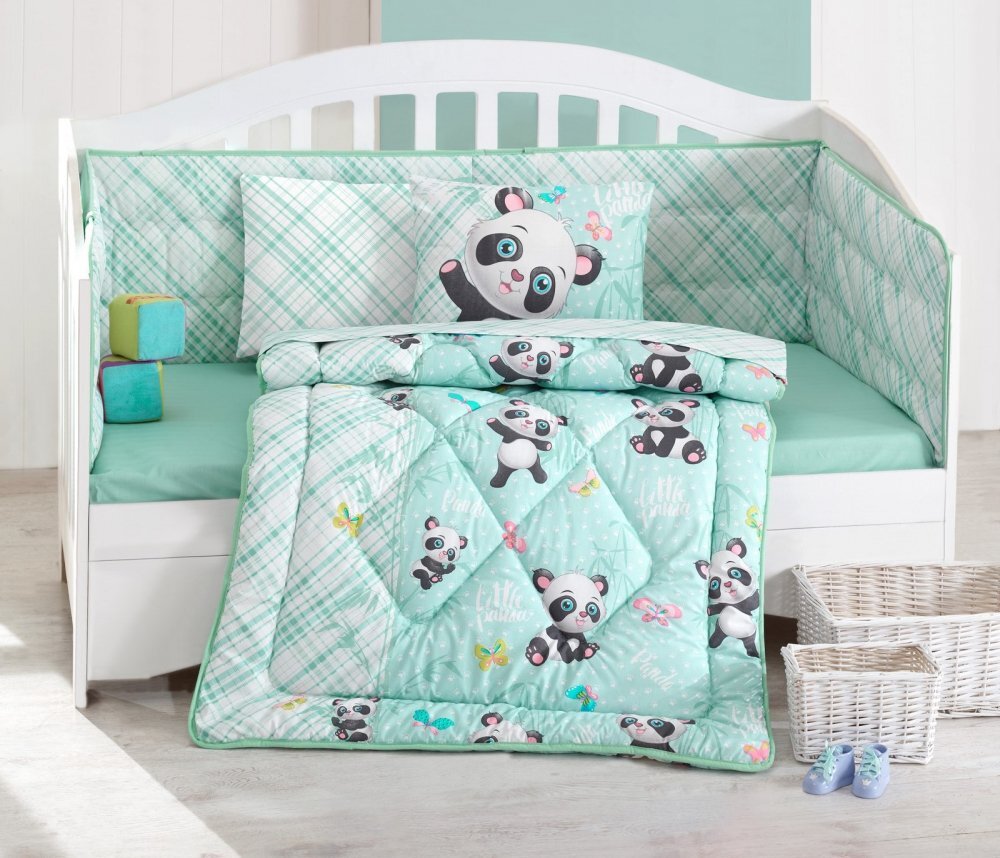 Cotton Box Lenjerie patut cu 6 piese Baby Ranforce Panda Mint