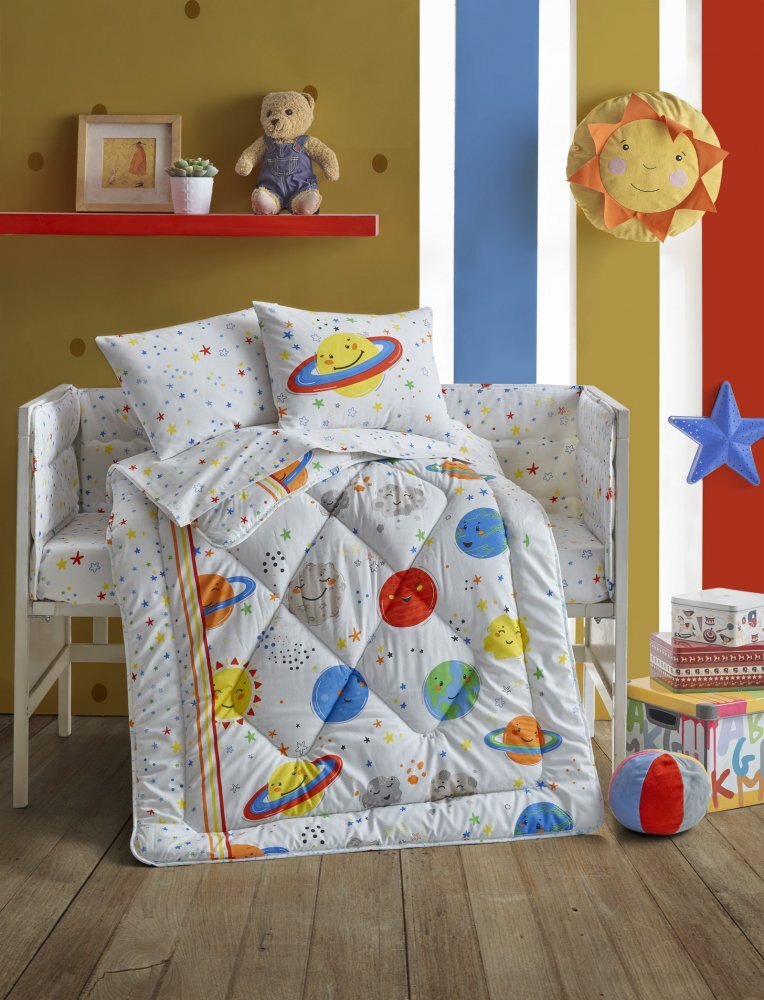 Cotton Box Lenjerie patut cu 6 piese Baby Ranforce Planet White