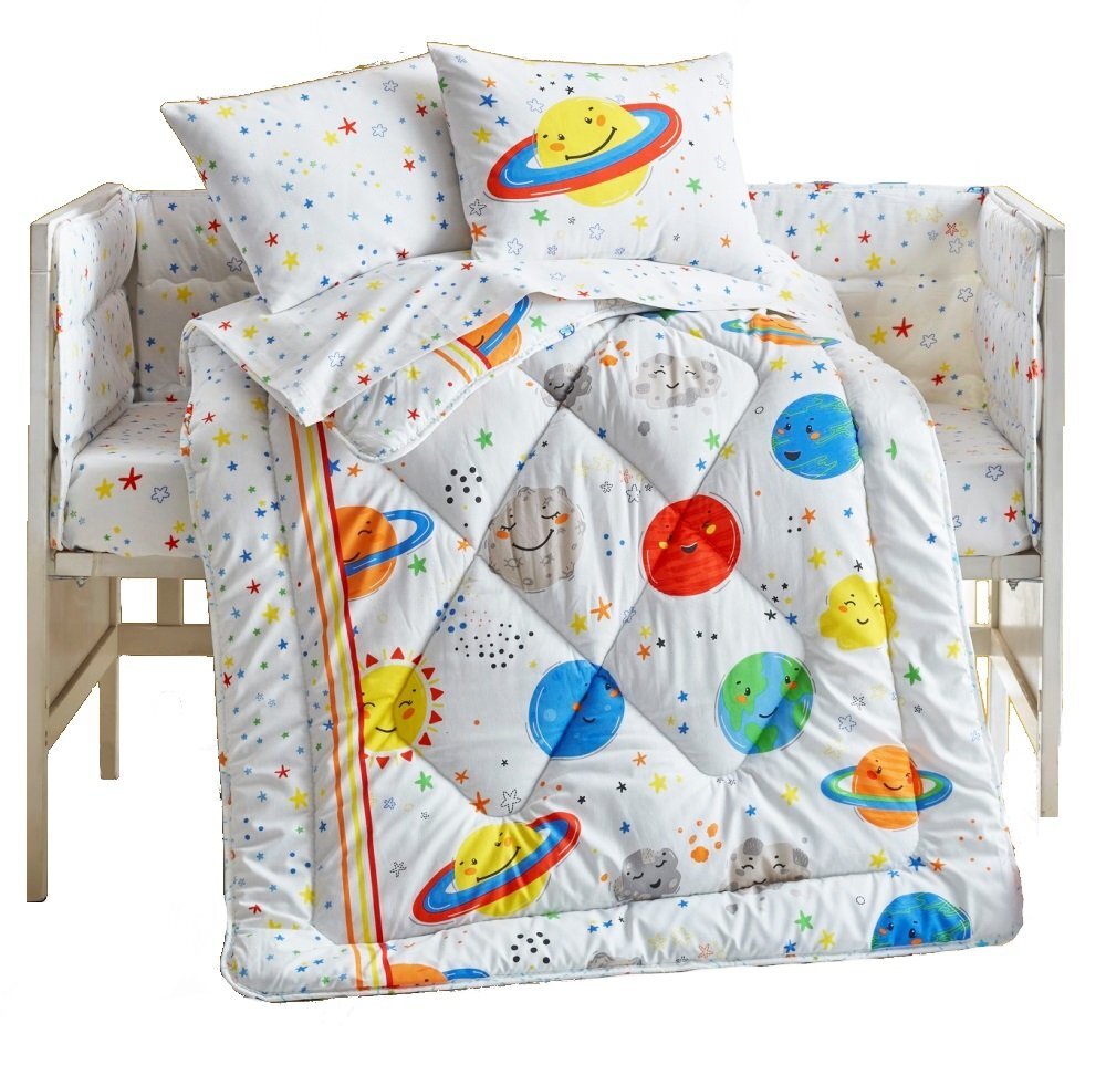 Cotton Box Lenjerie patut cu 6 piese Baby Ranforce Planet White