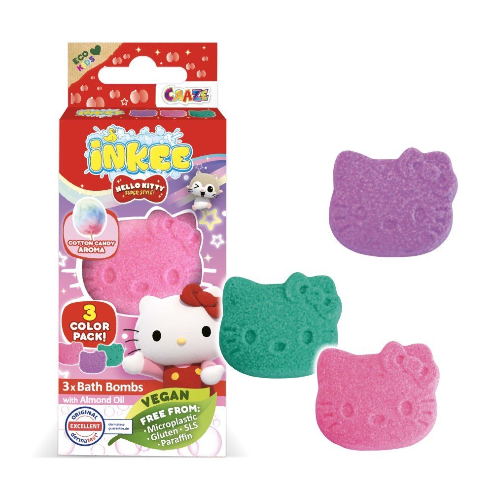 Craze Bombe de baie Inkee 3 bucati asortate in forma de Hello Kitty