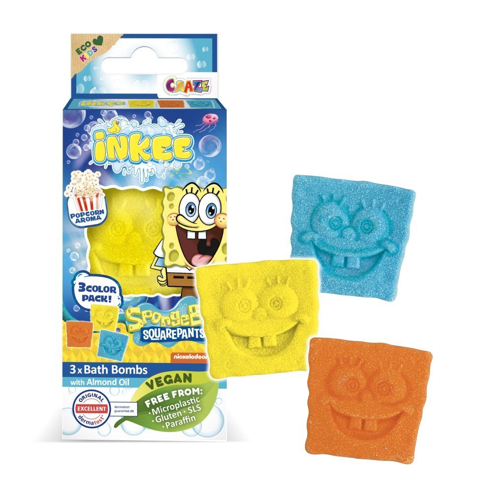 Craze Bombe de baie Inkee 3 bucati asortate in forma de SpongeBob