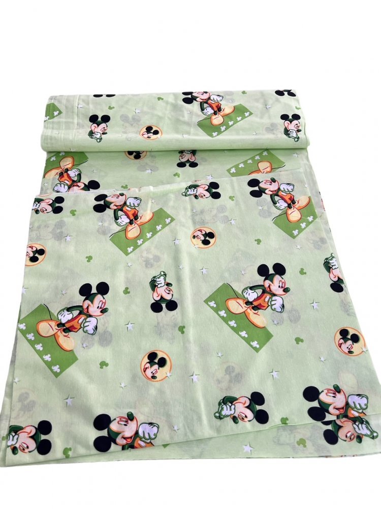 Croitoria Noastra Lenjerie de pat 3 piese cu cearceaf plapumioara si pernuta slim 120x60 cm Mickey pe verde