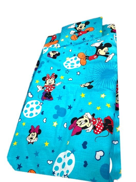 Croitoria Noastra Lenjerie de pat 3 piese cu cearceaf plapumioara si pernuta slim 120x60 cm Mickey turquise