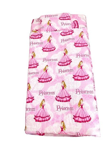 Croitoria Noastra Lenjerie de pat 3 piese cu cearceaf plapumioara si pernuta slim 120x60 cm printese la bal roz
