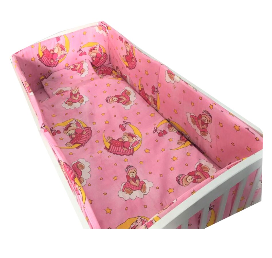 Croitoria Noastra Lenjerie patut cu 5 piese Bunica Ursulet roz 140x70 cm