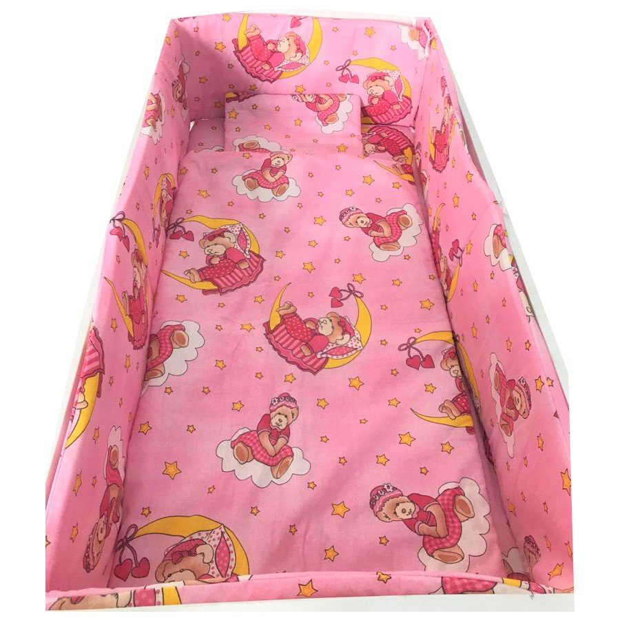 Croitoria Noastra Lenjerie patut cu 5 piese Bunica Ursulet roz 140x70 cm