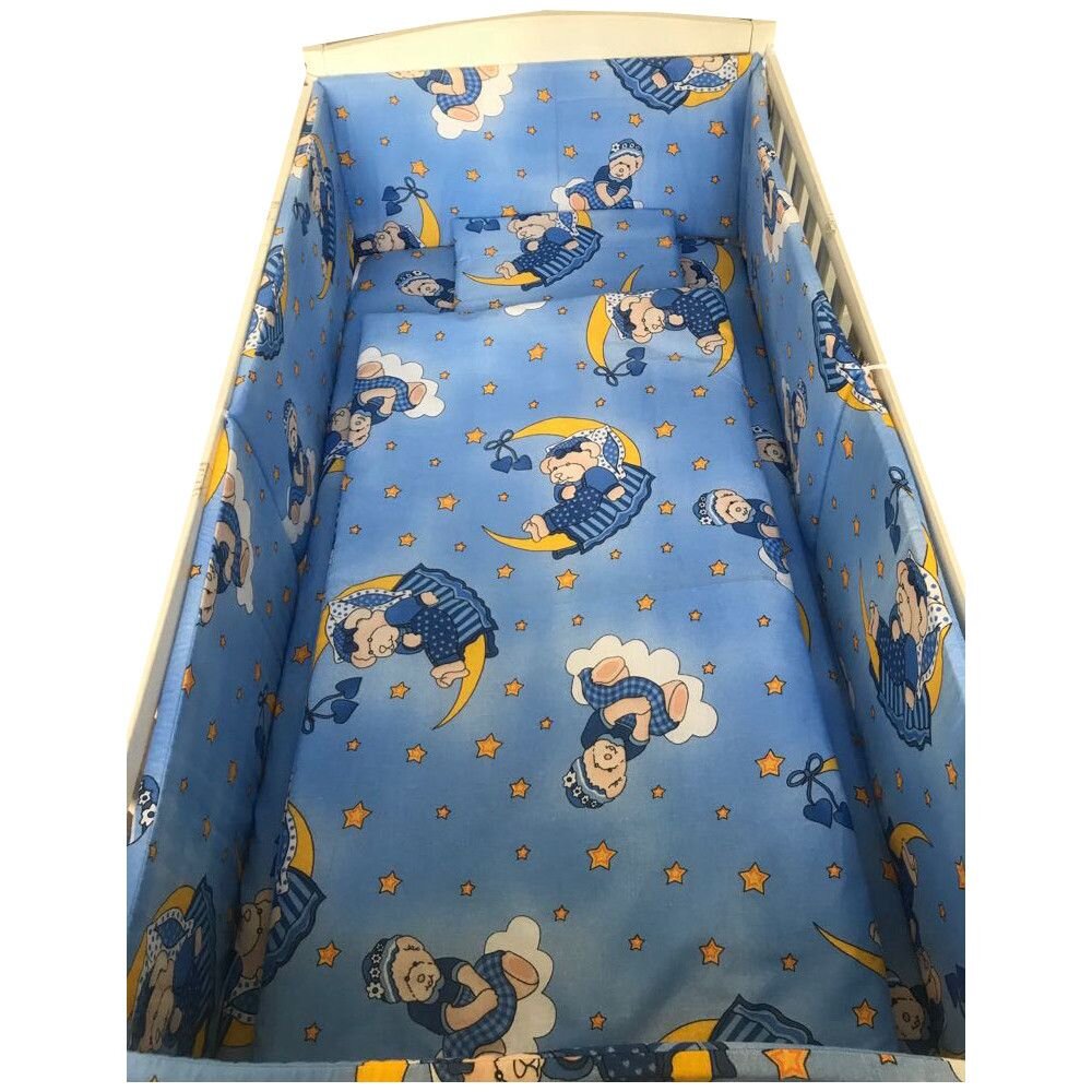 Croitoria Noastra Lenjerie patut cu 5 piese Bunicul Ursulet albastru 140x70 cm