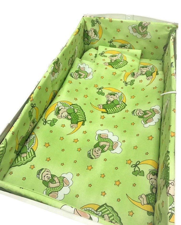 Croitoria Noastra Lenjerie patut cu 5 piese Bunicul Ursulet Verde 140x70 cm