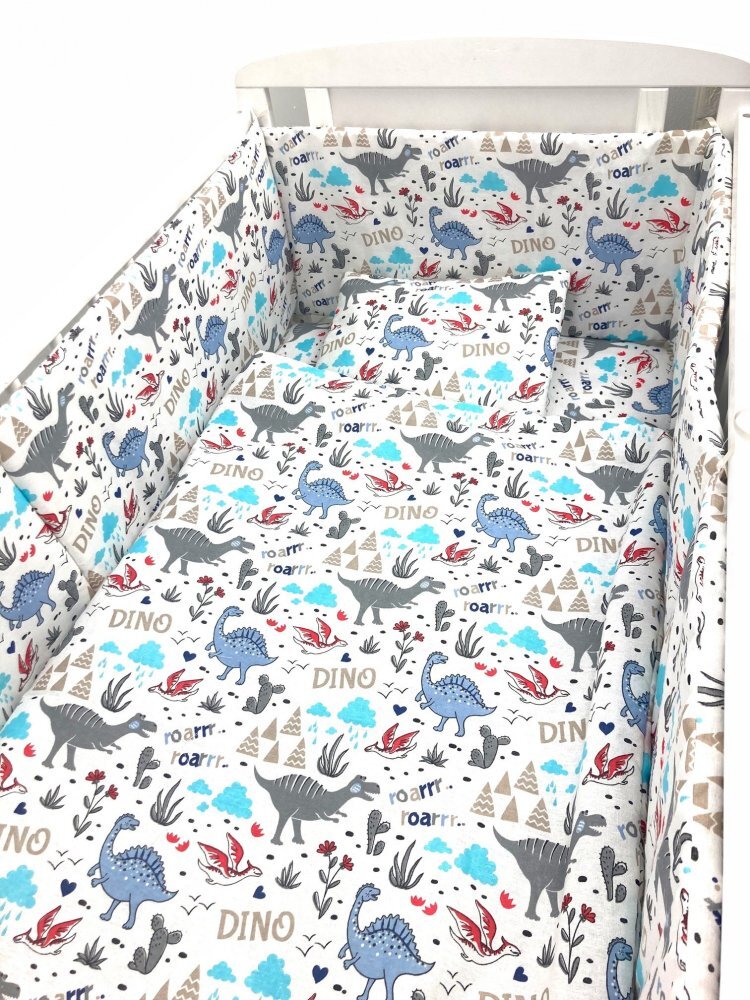 Croitoria Noastra Lenjerie patut cu 5 piese Dinozauri 120x60 cm