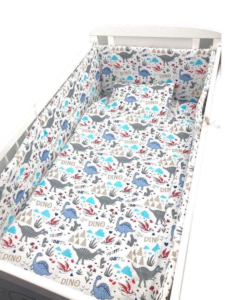 Croitoria Noastra Lenjerie patut cu 5 piese Dinozauri 140x70 cm