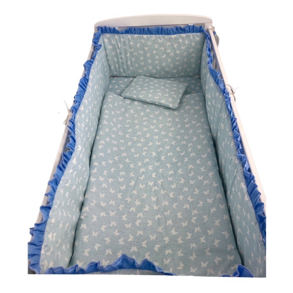 Croitoria Noastra Lenjerie patut cu 5 piese Fluturasi alb albastru 140x70 cm