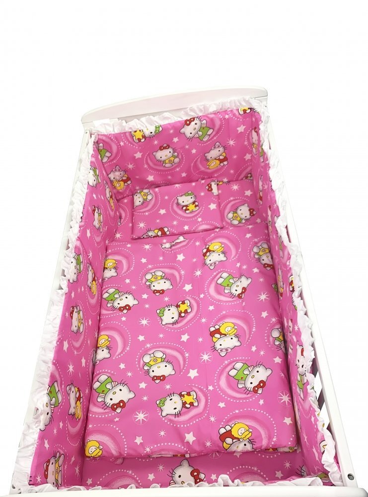 Croitoria Noastra Lenjerie patut cu 5 piese Hello Kitty roz 140x70 cm
