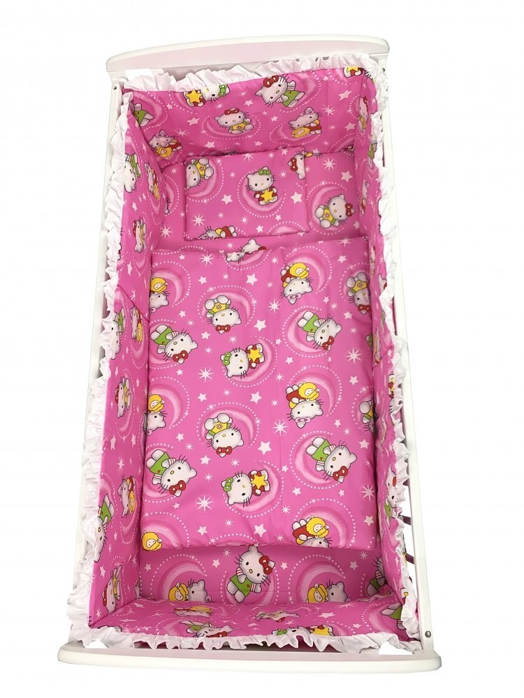 Croitoria Noastra Lenjerie patut cu 5 piese Hello Kitty roz 140x70 cm