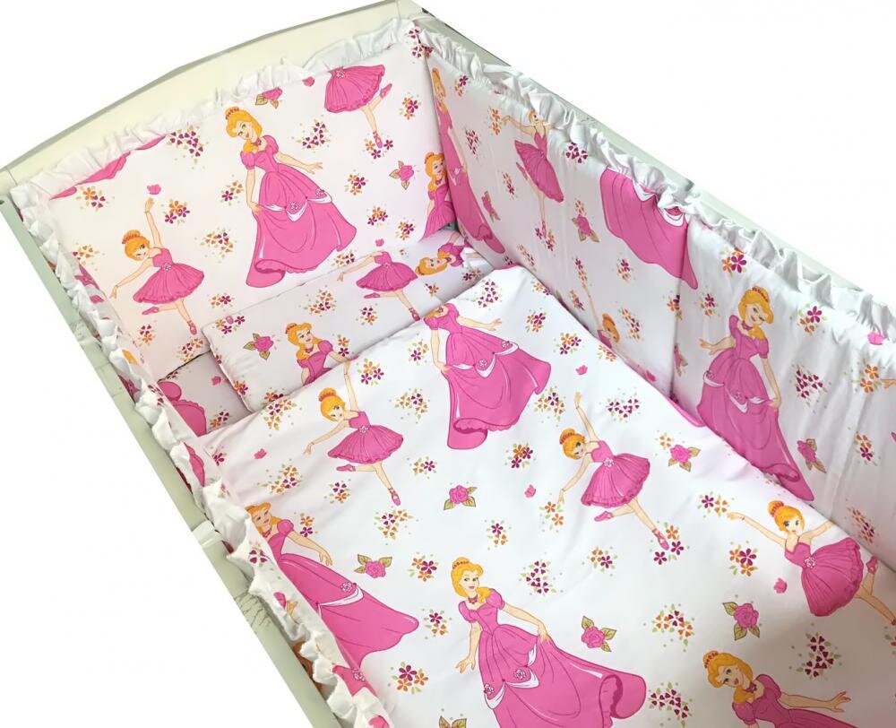 Croitoria Noastra Lenjerie patut cu 5 piese Printese pe alb 140x70 cm
