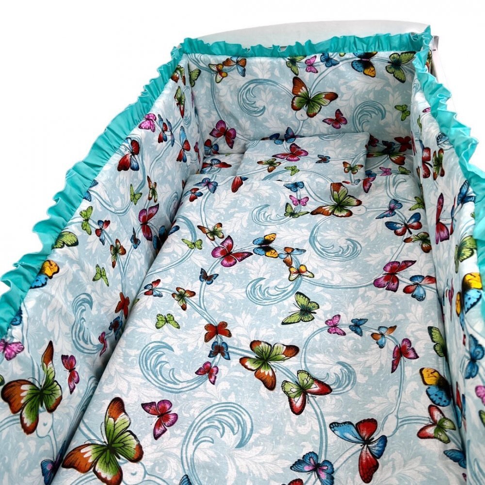 Croitoria Noastra Lenjerie patut cu 5 piese Roi de fluturi vernil 120x60 cm