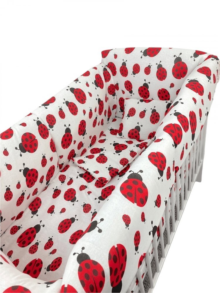 Croitoria Noastra Lenjerie patut cu 5 piese si aparatori Maxi 120x60 cm buburuze