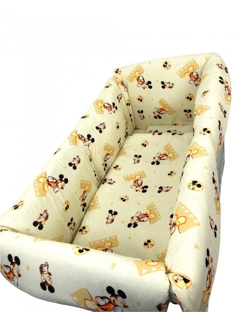 Croitoria Noastra Lenjerie patut cu 5 piese si aparatori Maxi 120x60 cm Mickey pe galben