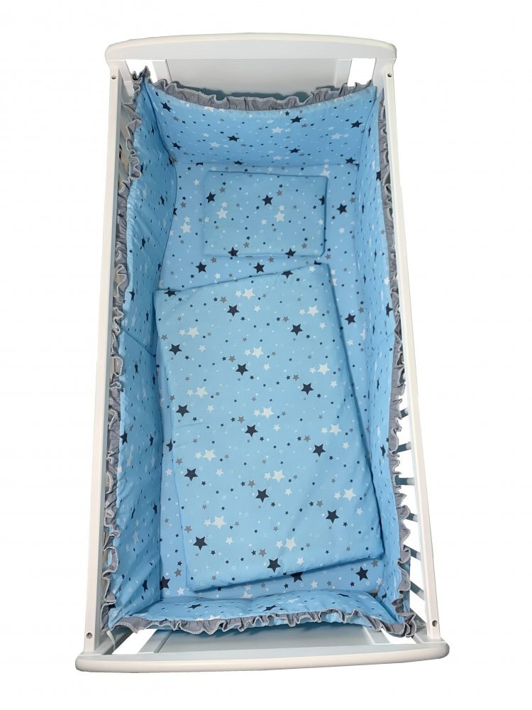 Croitoria Noastra Lenjerie patut cu 5 piese Stelute gri pe albastru 140x70 cm