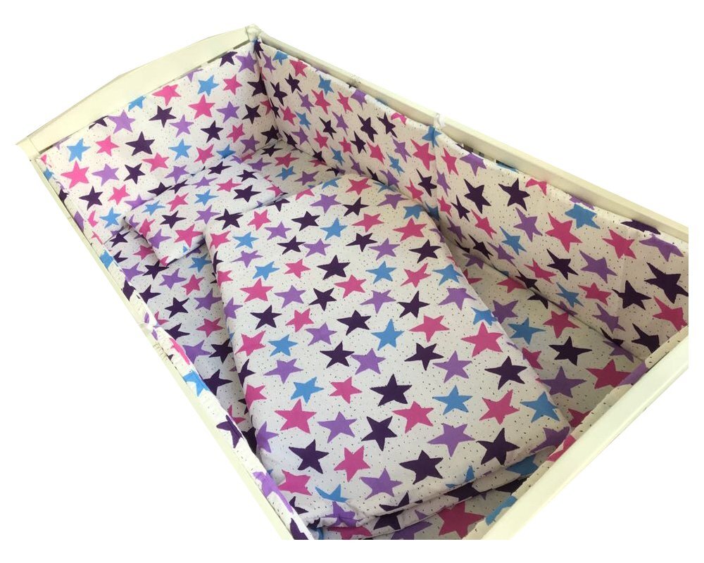 Croitoria Noastra Lenjerie patut cu 5 piese Stelute roz-mov 140x70 cm