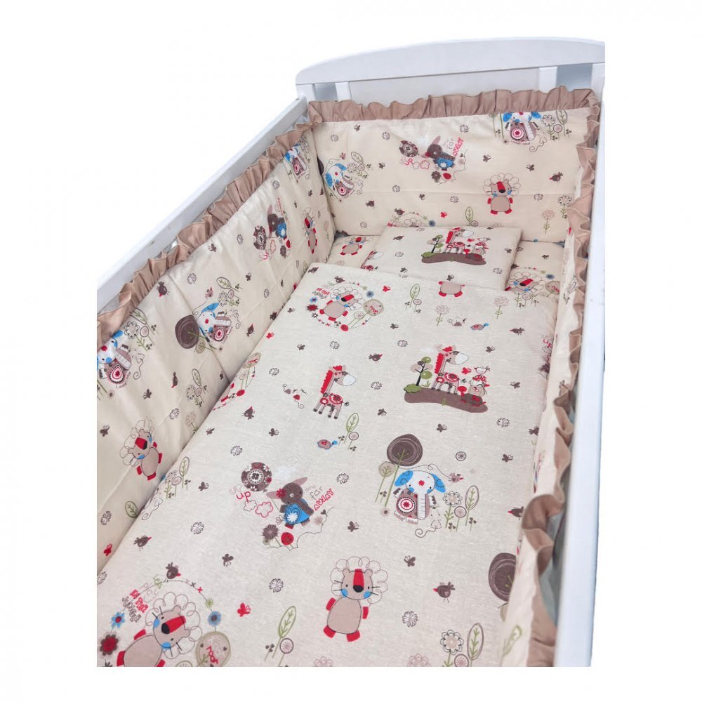 Croitoria Noastra Lenjerie patut cu 5 piese Zoo bej 120x60 cm
