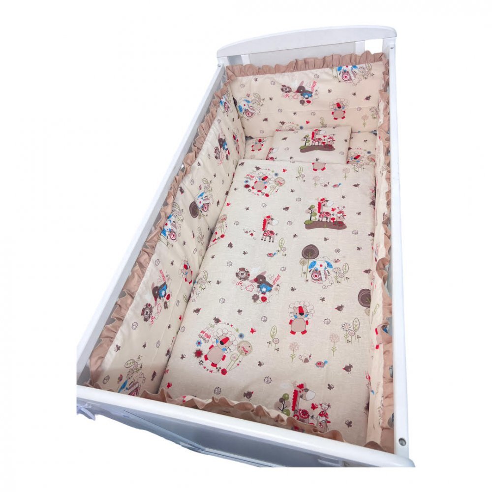 Croitoria Noastra Lenjerie patut cu 5 piese Zoo bej 120x60 cm