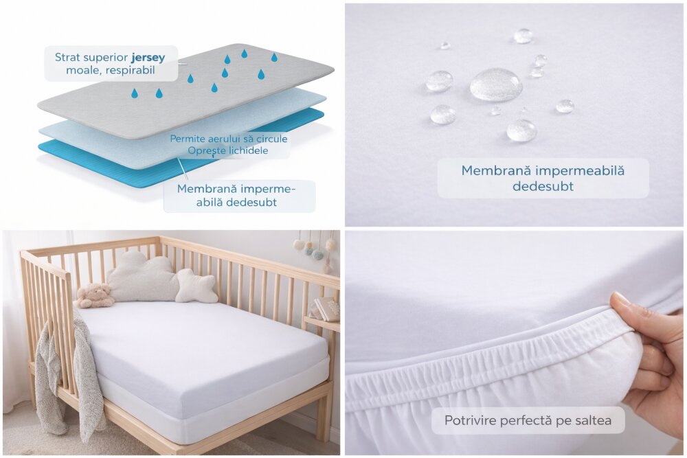 Danpol Cearsaf impermeabil cu elastic din jersey pentru copii si bebelusi respirabil antialergic lavabil 120 x 60 cm