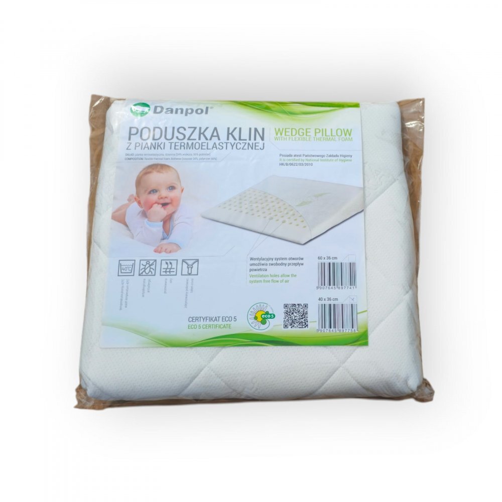 Danpol Perna memory foam antiregurgitare pentru bebelusi plan inclinat husa matlasata cu Aloe Vera 40x38 cm