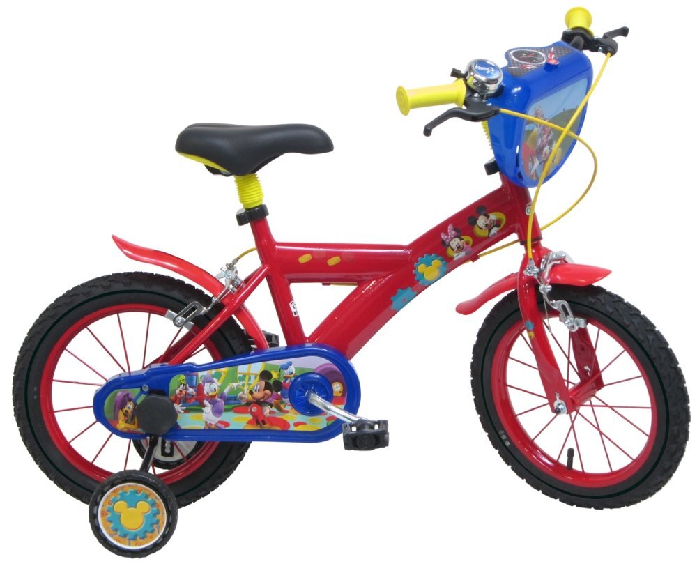 DENVER Bicicleta copii Mickey Mouse 14 inch varsta 4-5.5 ani inaltimea 95-115 cm roti ajutatoare scaun si ghidon ajustabile frana de mana pe ambele roti