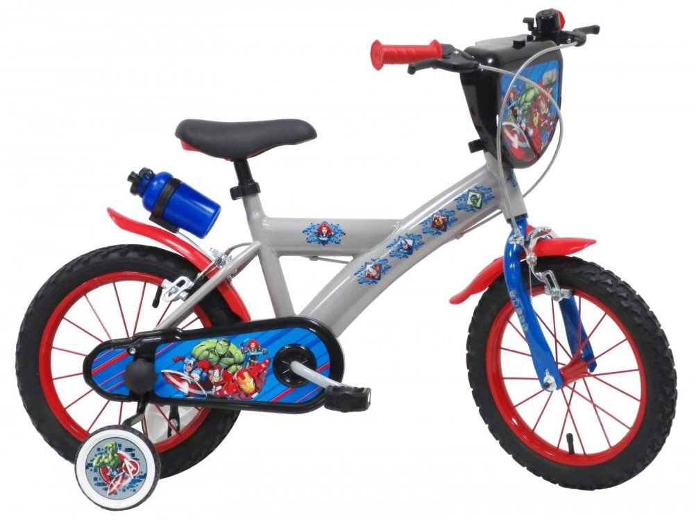 DENVER Bicicleta pentru copii Avengers 14 inch frana de mana pe ambele roti claxon sticla de apa aparatoare noroi fata si spate spite metalice roti gonflabile