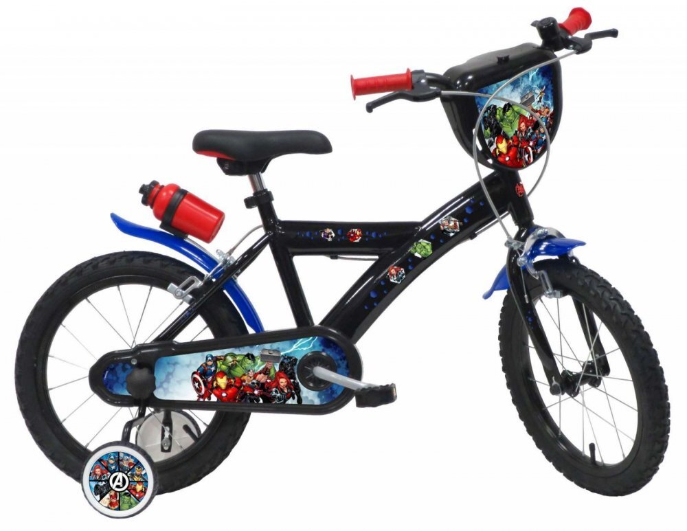 DENVER Bicicleta pentru copii Avengers 16 inch frana de mana pe ambele roti claxon sticla de apa aparatoare noroi fata si spate spite metalice roti gonflabile