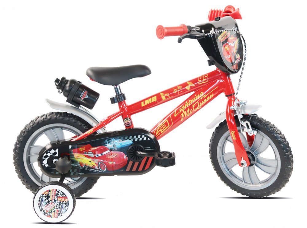 DENVER Bicicleta pentru copii Disney Cars 12 inch frana de mana pe ambele roti claxon aparatoare noroi fata si spate roti cauciuc Eva