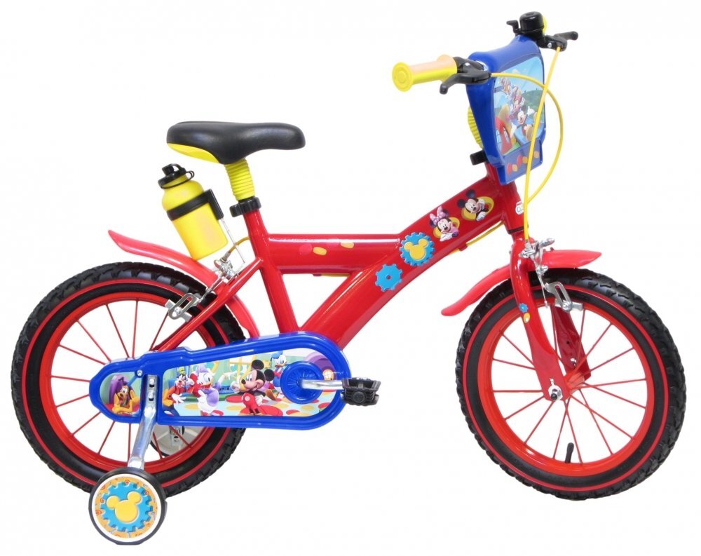 DENVER Bicicleta pentru copii Mickey Mouse 16 inch frana de mana pe ambele roti scaun si ghidon ajustabile roti ajutatoare detasabile
