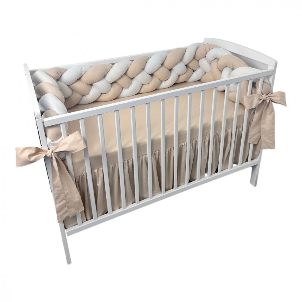 DESEDA Aparatoare laterala patut bebe bumper impletita in 4 din bumbac 240 cm bej-alb-ivory
