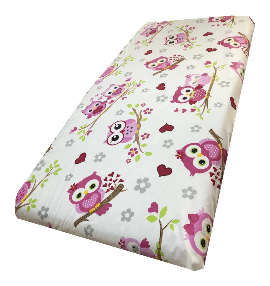 DESEDA Cearsaf cu elastic roata 140x70 cm Bufnite indragostite cu roz