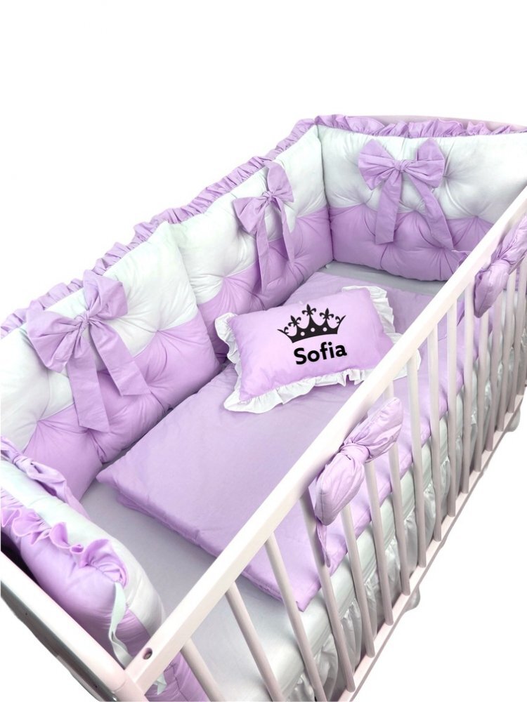 DESEDA Lenjeria de pat Personalizata cu 4 perne aparatori matlasate cearceaf cu volanas pilota si pernuta 120x60 cm roz pal