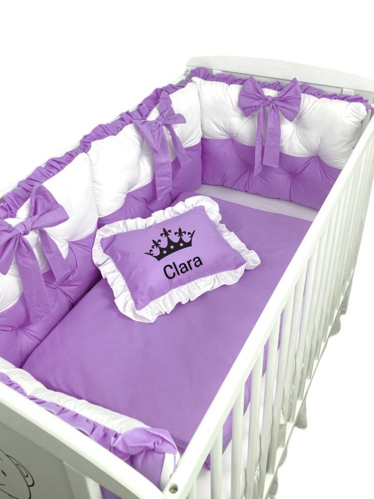 DESEDA Lenjeria de pat Personalizata cu 4 perne aparatori matlasate cearceaf cu volanas pilota si pernuta 140x70 cm violet