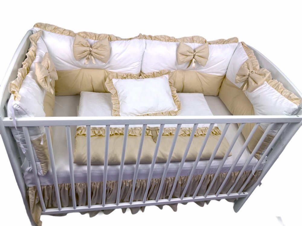 DESEDA Lenjerie cu 6 aparatori pufoase si fundite Bicolore Bej 140x70 cm